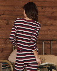 The Great. Sleep Tops | The Sleep Henley. Bordeaux Stripe - Women
