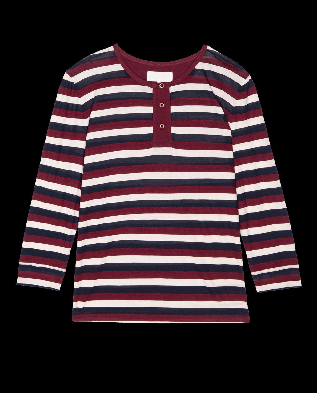 The Great. Sleep Tops | The Sleep Henley. Bordeaux Stripe - Women