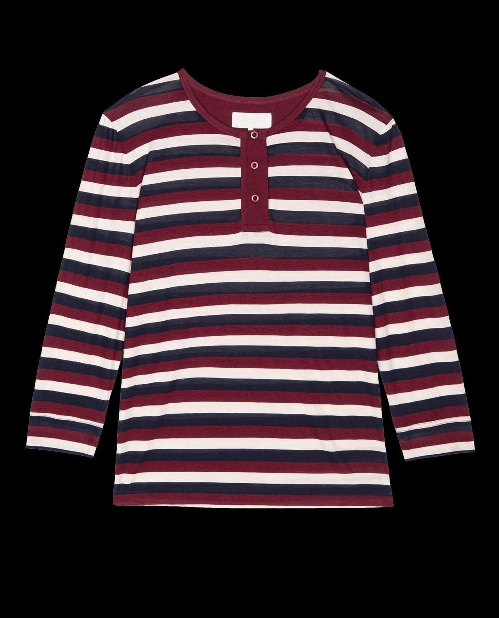The Great. Sleep Tops | The Sleep Henley. Bordeaux Stripe - Women