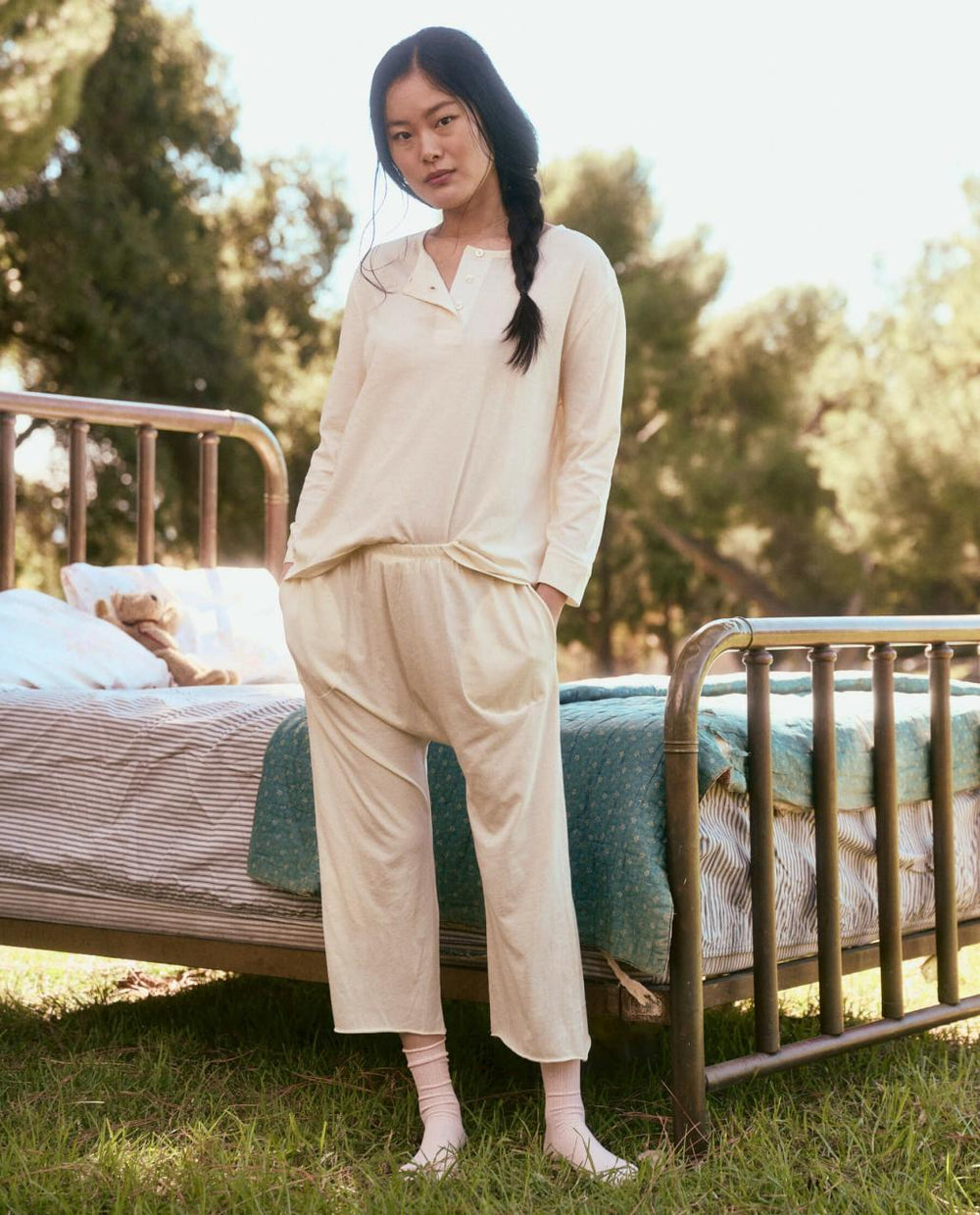 The Great. Sleep Tops | The Sleep Henley. Washed White - Women