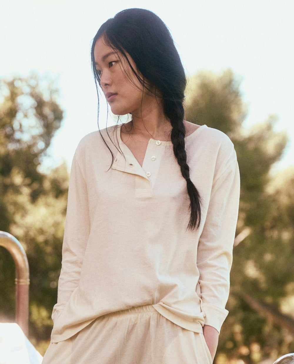 The Great. Sleep Tops | The Sleep Henley. Washed White - Women