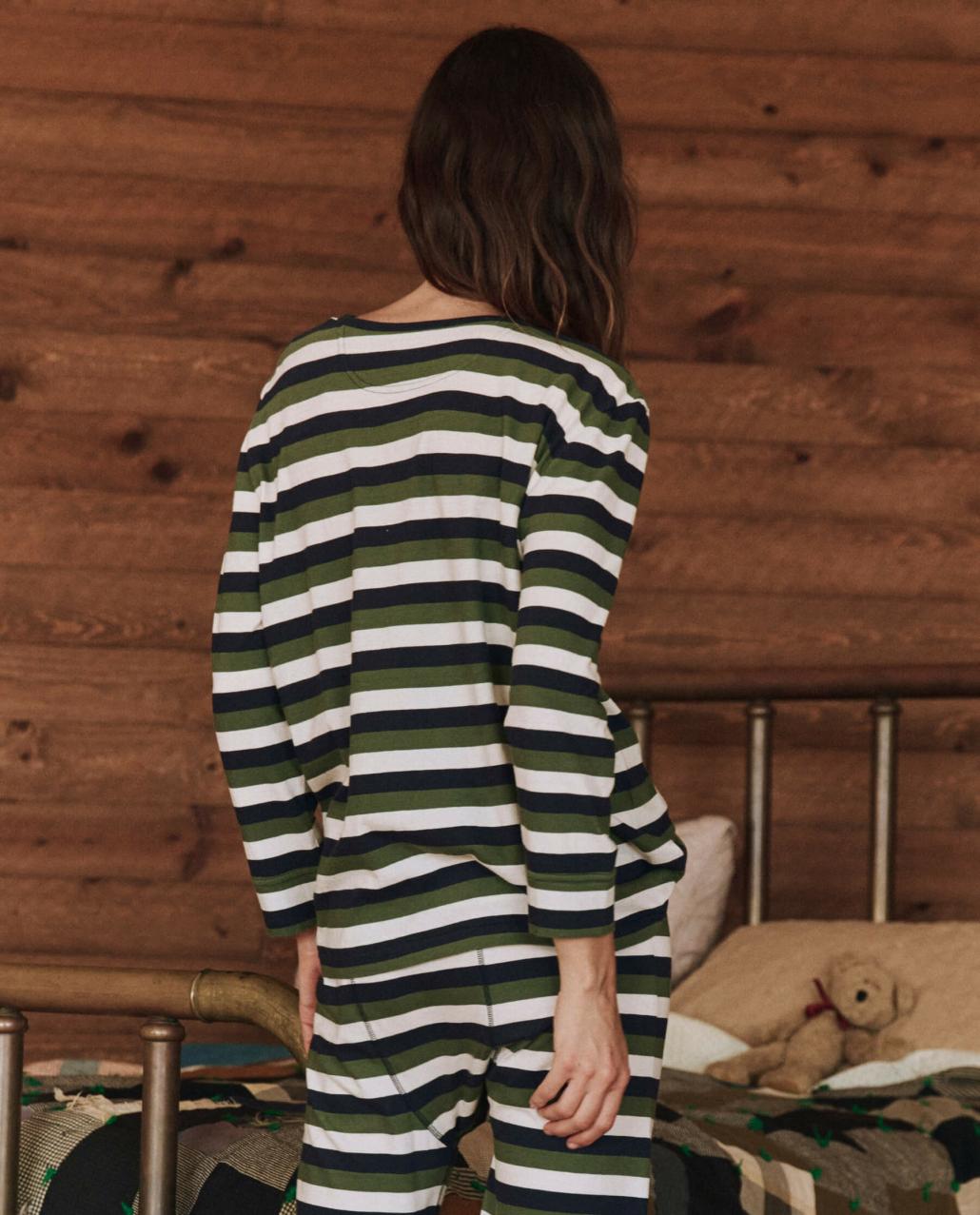 The Great. Sleep Tops | The Sleep Henley. Winter Pine Stripe - Women