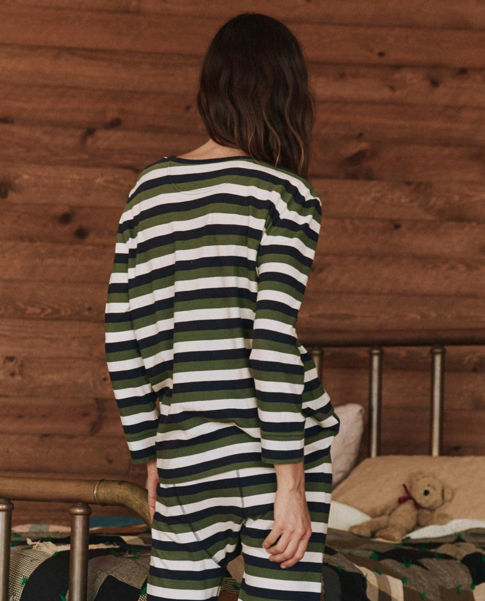The Great. Sleep Tops | The Sleep Henley. Winter Pine Stripe - Women
