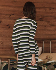 The Great. Sleep Tops | The Sleep Henley. Winter Pine Stripe - Women