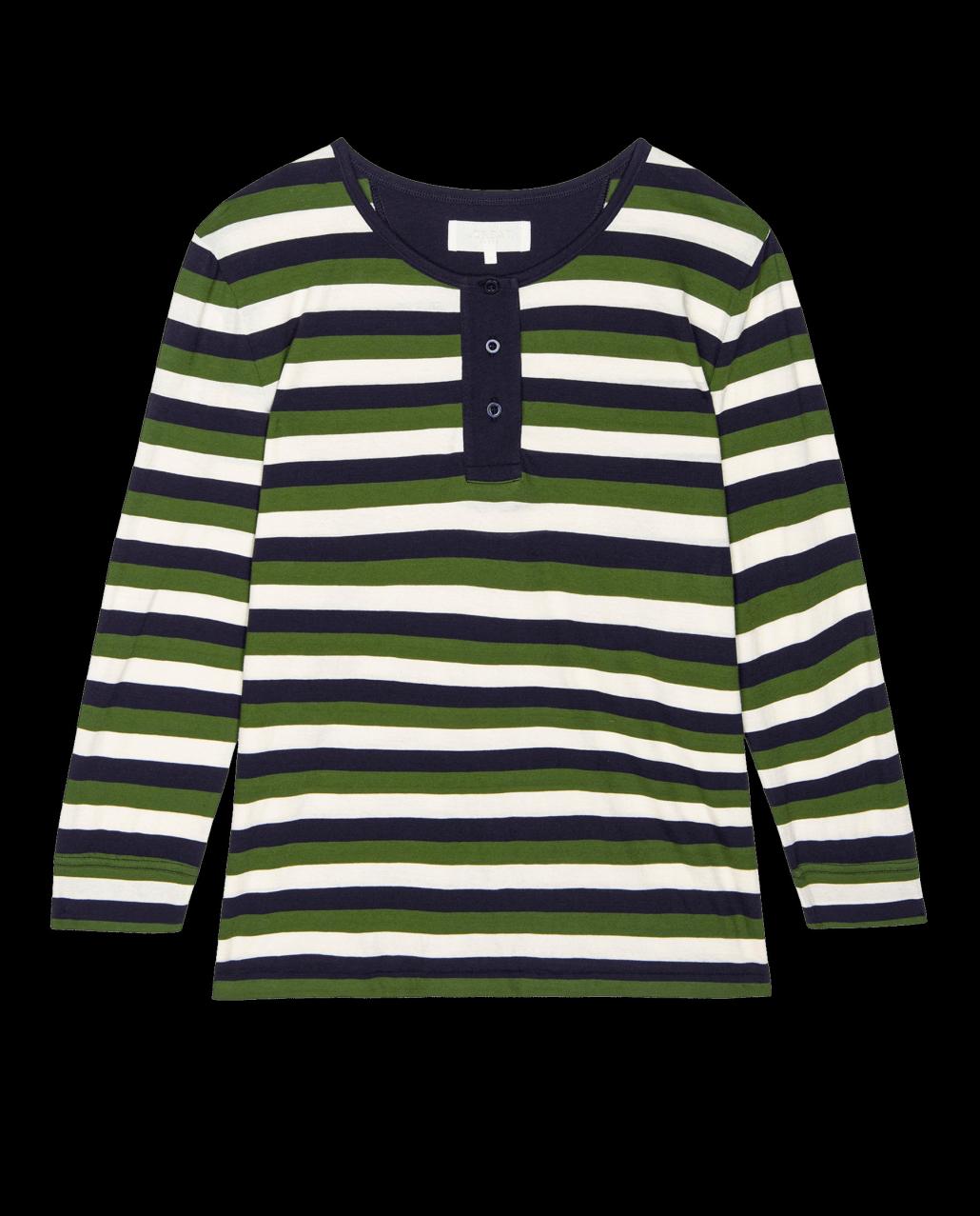 The Great. Sleep Tops | The Sleep Henley. Winter Pine Stripe - Women