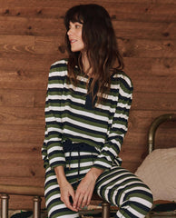 The Great. Sleep Tops | The Sleep Henley. Winter Pine Stripe - Women