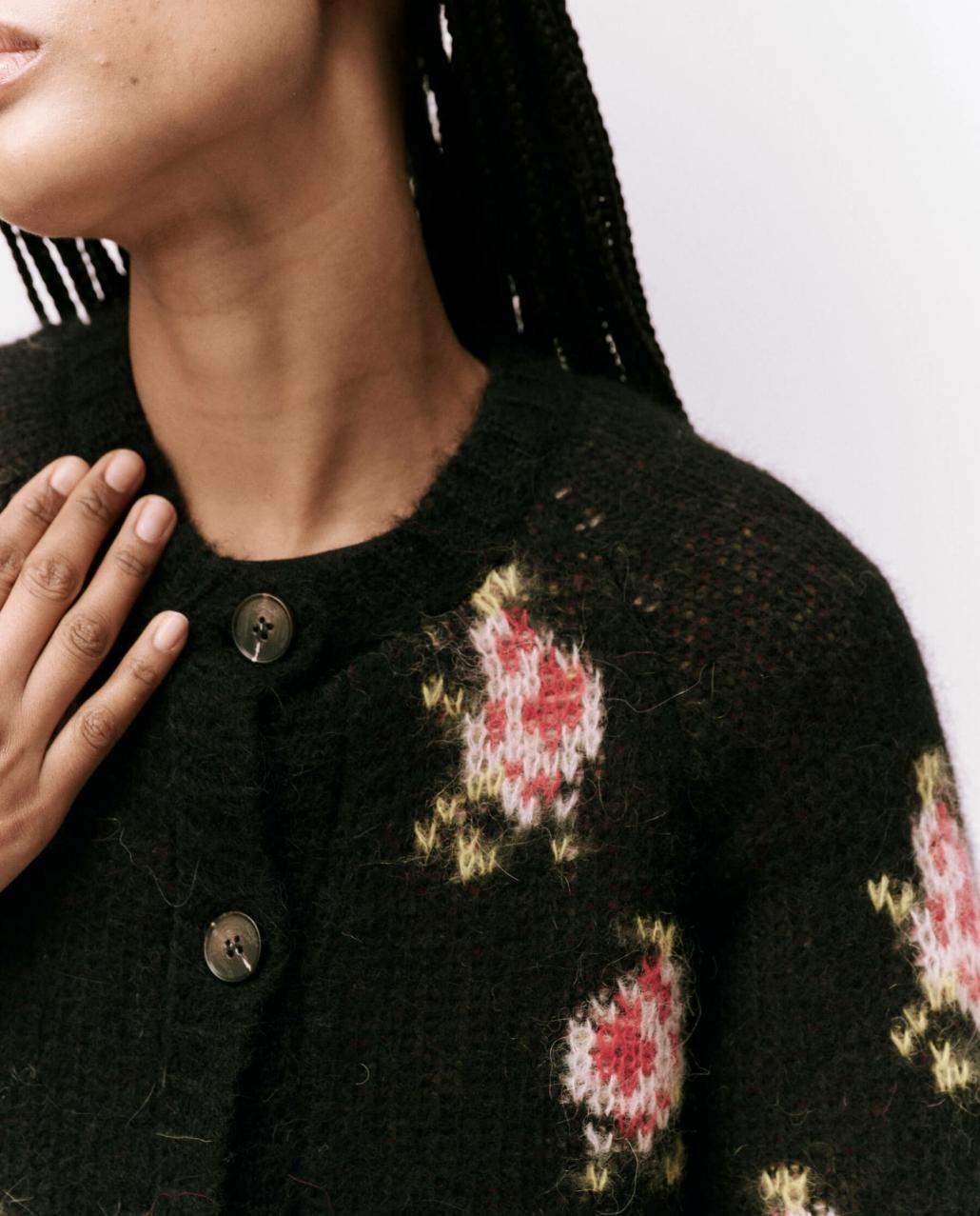 The Great. Sweaters | The Carousel Cardigan. Black Heirloom Rose - Women