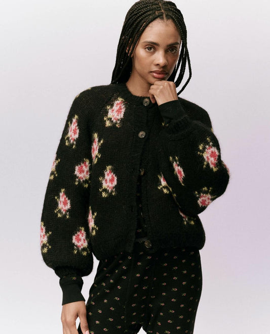 The Great. Sweaters | The Carousel Cardigan. Black Heirloom Rose - Women