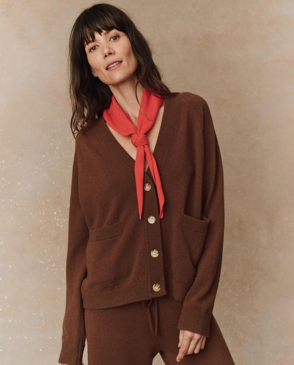 The Great. Sweaters | The Cashmere Varsity Cardigan. Santal - Women