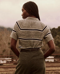 The Great. Sweaters | The Classic Polo Sweater. Heather Grey Stripe - Women