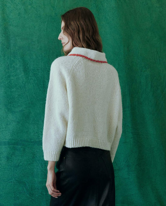 The Great. Sweaters | The Crochet Collar Pullover. Soft White With Cherry - Women