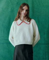 The Great. Sweaters | The Crochet Collar Pullover. Soft White With Cherry - Women