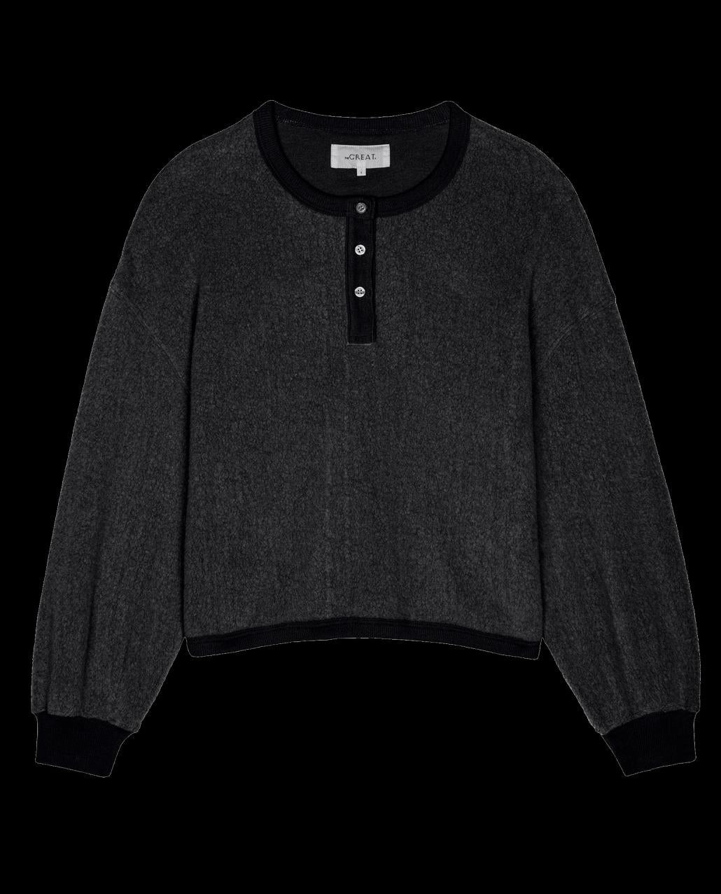 The Great. Sweaters | The Fleece Henley Sweatshirt. Almost Black - Women