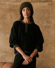 The Great. Sweaters | The Fleece Henley Sweatshirt. Almost Black - Women