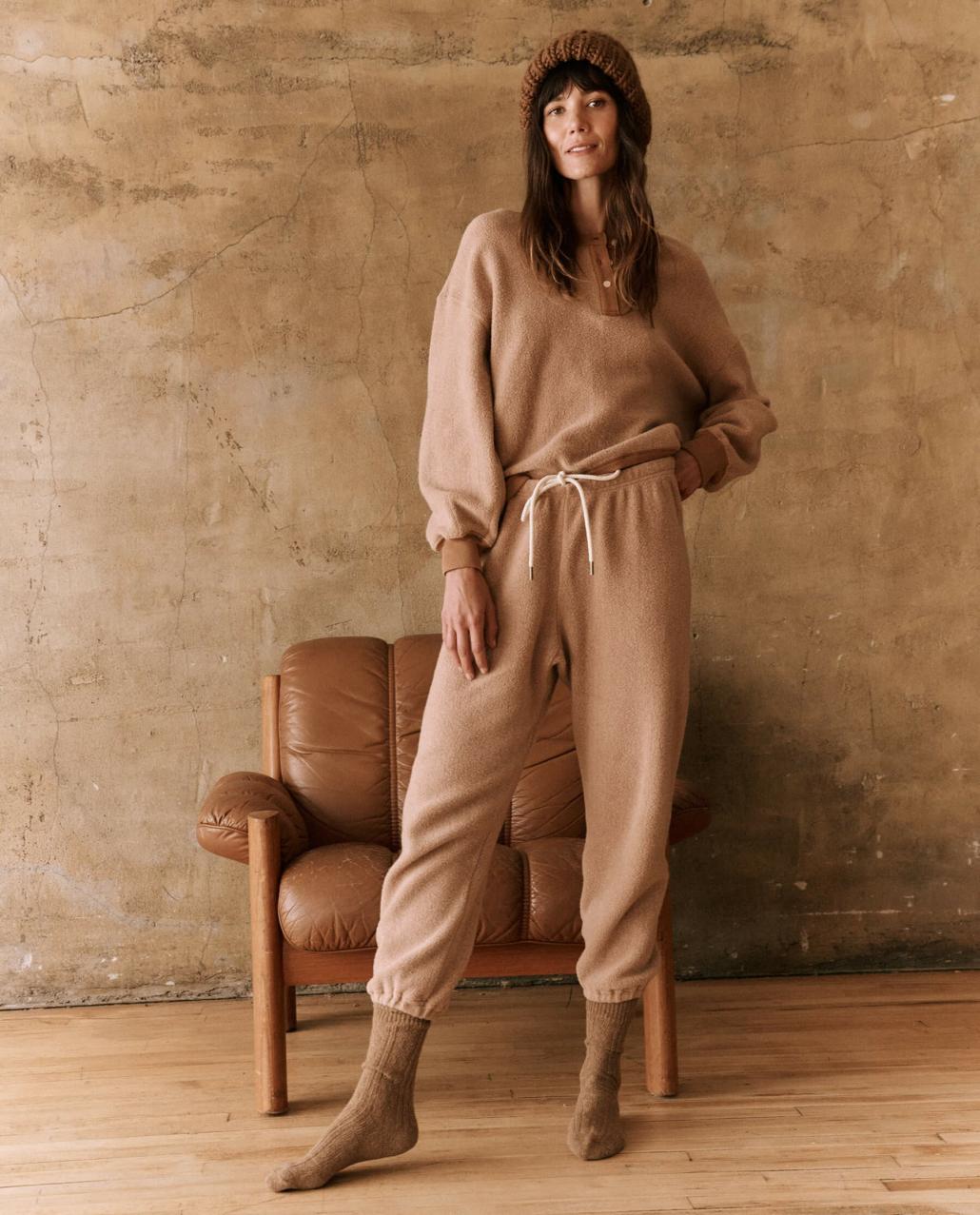 The Great. Sweaters | The Fleece Henley Sweatshirt. Fawn - Women