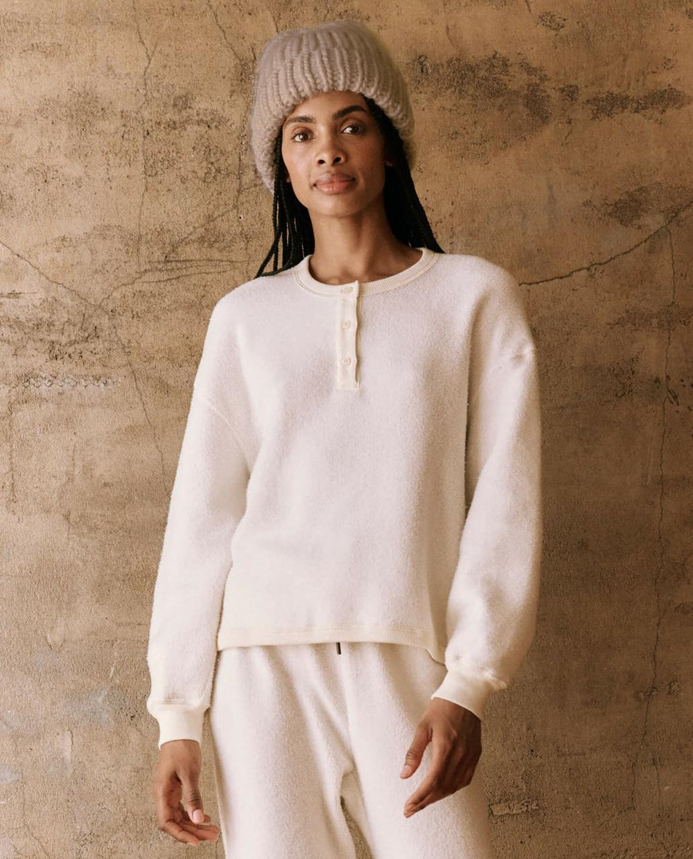 The Great. Sweaters | The Fleece Henley Sweatshirt. Washed White - Women