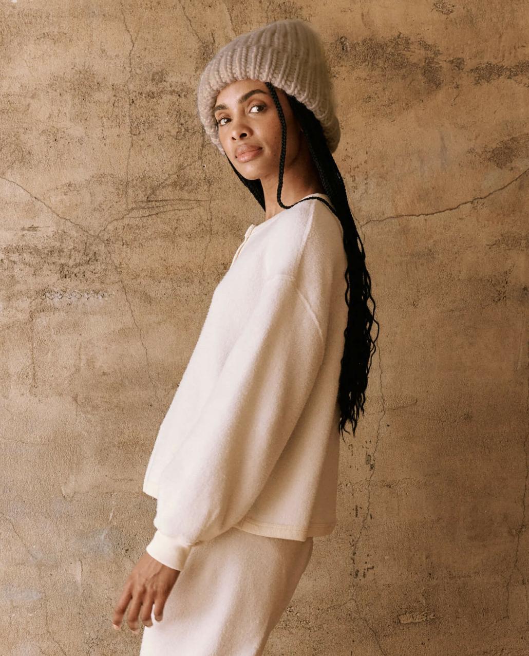 The Great. Sweaters | The Fleece Henley Sweatshirt. Washed White - Women