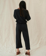 The Great. Sweatpants | The Wide Leg Cropped Sweatpant. Almost Black - Women