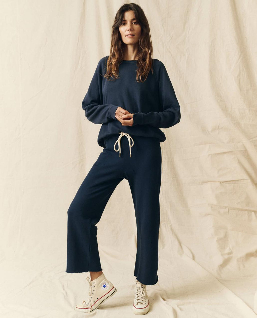 The Great. Sweatpants | The Wide Leg Cropped Sweatpant. True Navy - Women