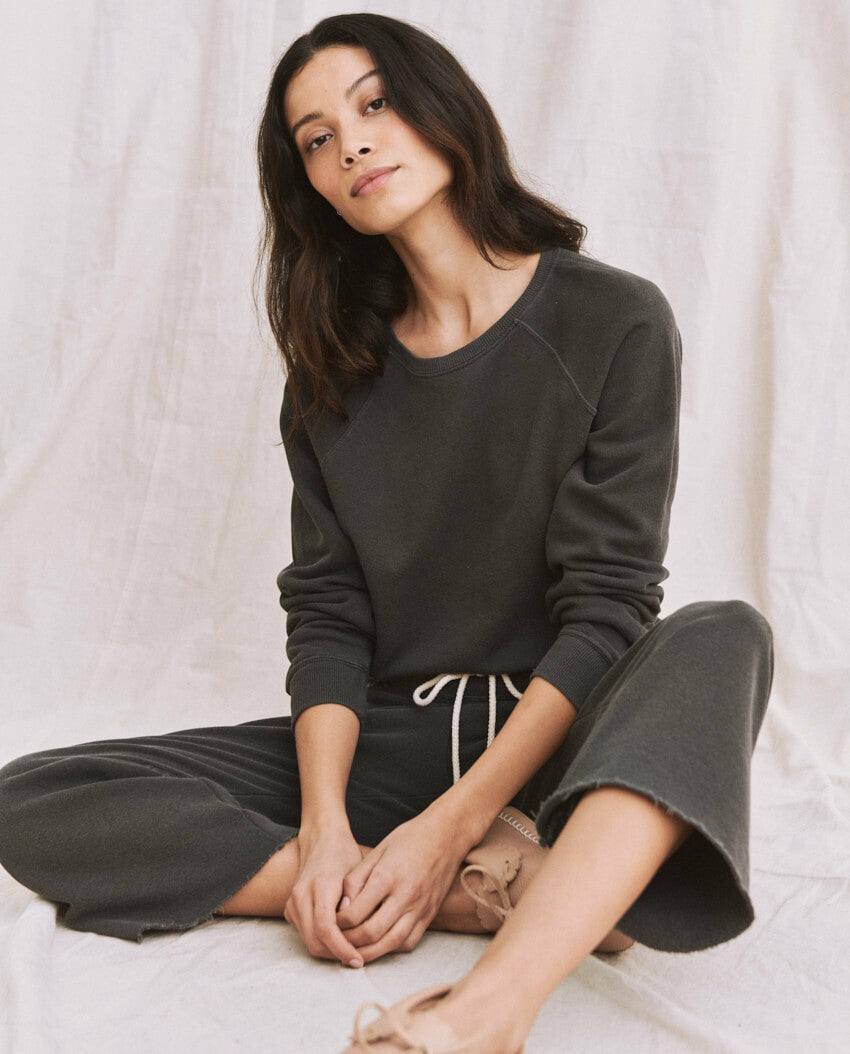The Great. Sweatpants | The Wide Leg Cropped Sweatpant. Washed Black - Women