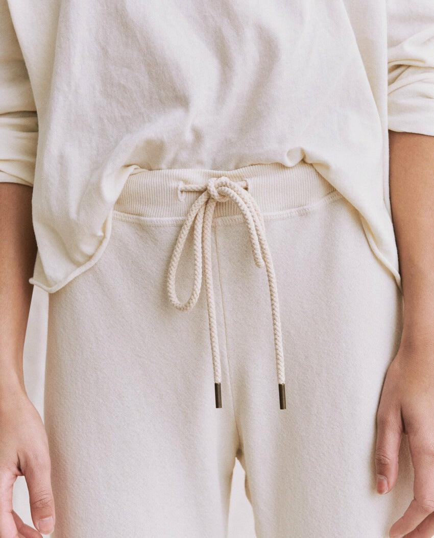 The Great. Sweatpants | The Wide Leg Cropped Sweatpant. Washed White - Women