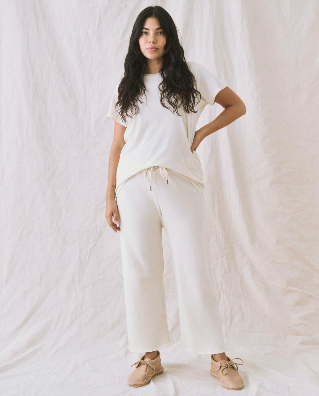 The Great. Sweatpants | The Wide Leg Cropped Sweatpant. Washed White - Women