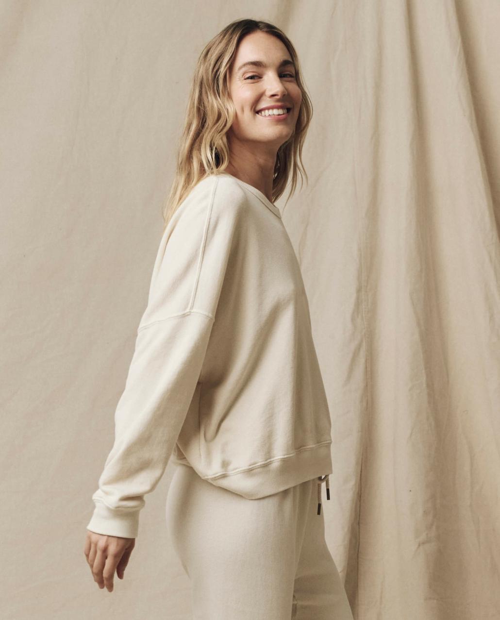 The Great. Sweatshirts | The Teammate Sweatshirt. Solid Washed White - Women