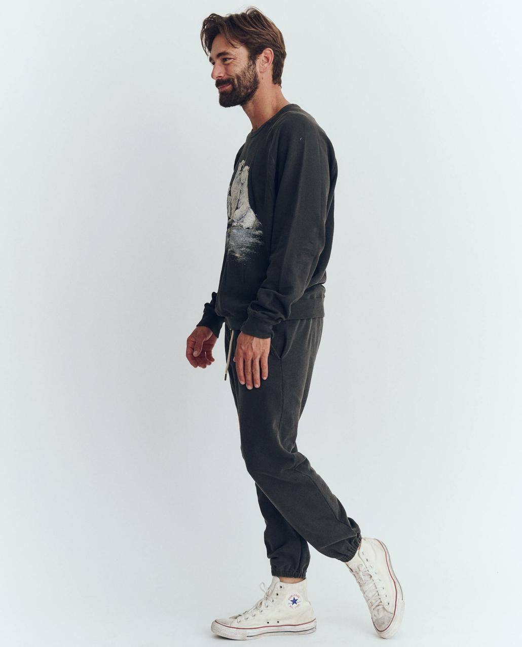 The Great. Tees &amp; Sweats | The Men&#039;s College Sweatshirt. Graphic Washed Black With Polar Bear - Men