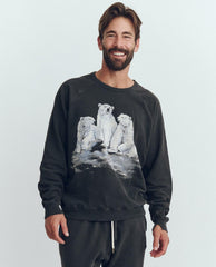 The Great. Tees &amp; Sweats | The Men&#039;s College Sweatshirt. Graphic Washed Black With Polar Bear - Men
