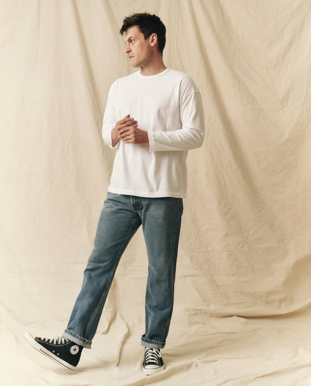 The Great. Tees &amp; Sweats | The Men&#039;s Pure Knits Long Sleeve Boxy Crew. Solid True White - Men