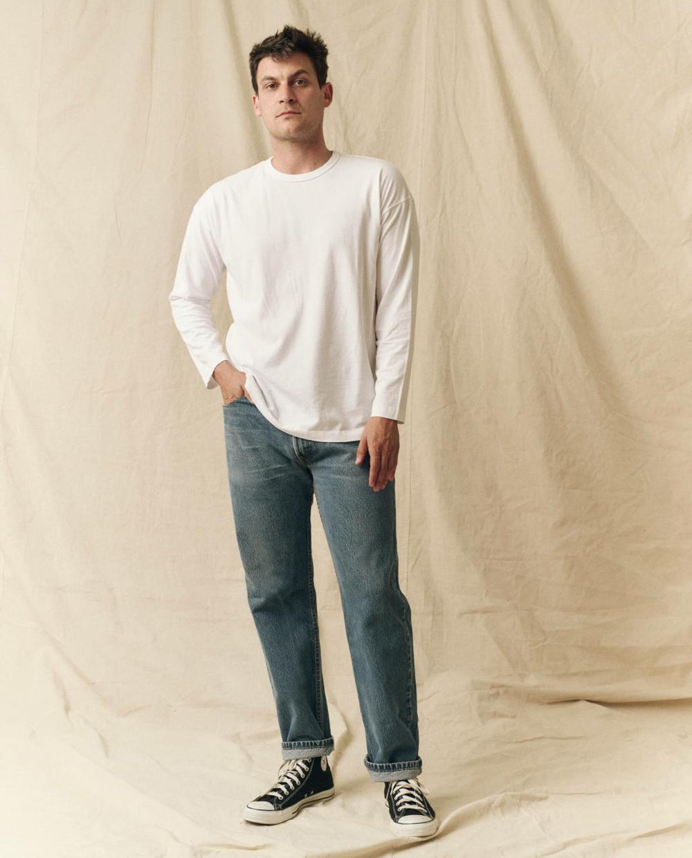 The Great. Tees &amp; Sweats | The Men&#039;s Pure Knits Long Sleeve Boxy Crew. Solid True White - Men