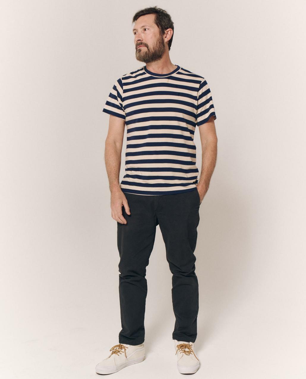 The Great. Tees &amp; Sweats | The Men&#039;s Slim Tee. Navy And Cream Scholar Stripe - Men