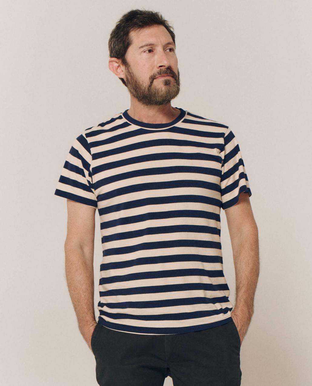 The Great. Tees &amp; Sweats | The Men&#039;s Slim Tee. Navy And Cream Scholar Stripe - Men