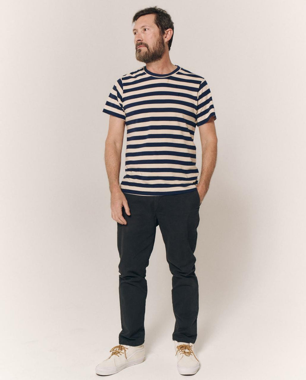 The Great. Tees &amp; Sweats | The Men&#039;s Slim Tee. Navy And Cream Scholar Stripe - Men
