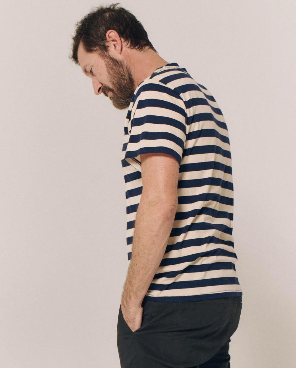 The Great. Tees &amp; Sweats | The Men&#039;s Slim Tee. Navy And Cream Scholar Stripe - Men