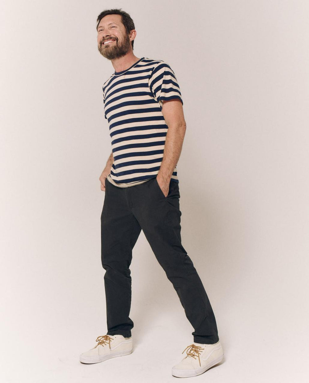 The Great. Tees &amp; Sweats | The Men&#039;s Slim Tee. Navy And Cream Scholar Stripe - Men