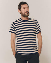 The Great. Tees &amp; Sweats | The Men&#039;s Slim Tee. Navy And Cream Scholar Stripe - Men