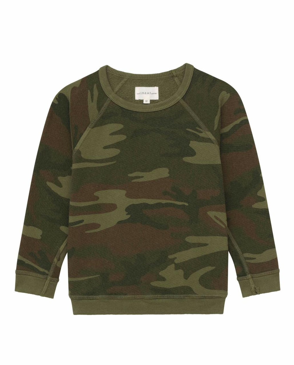 The Great. Tees &amp; Sweats | The Little College Sweatshirt. Deep Woods Camo - Kids