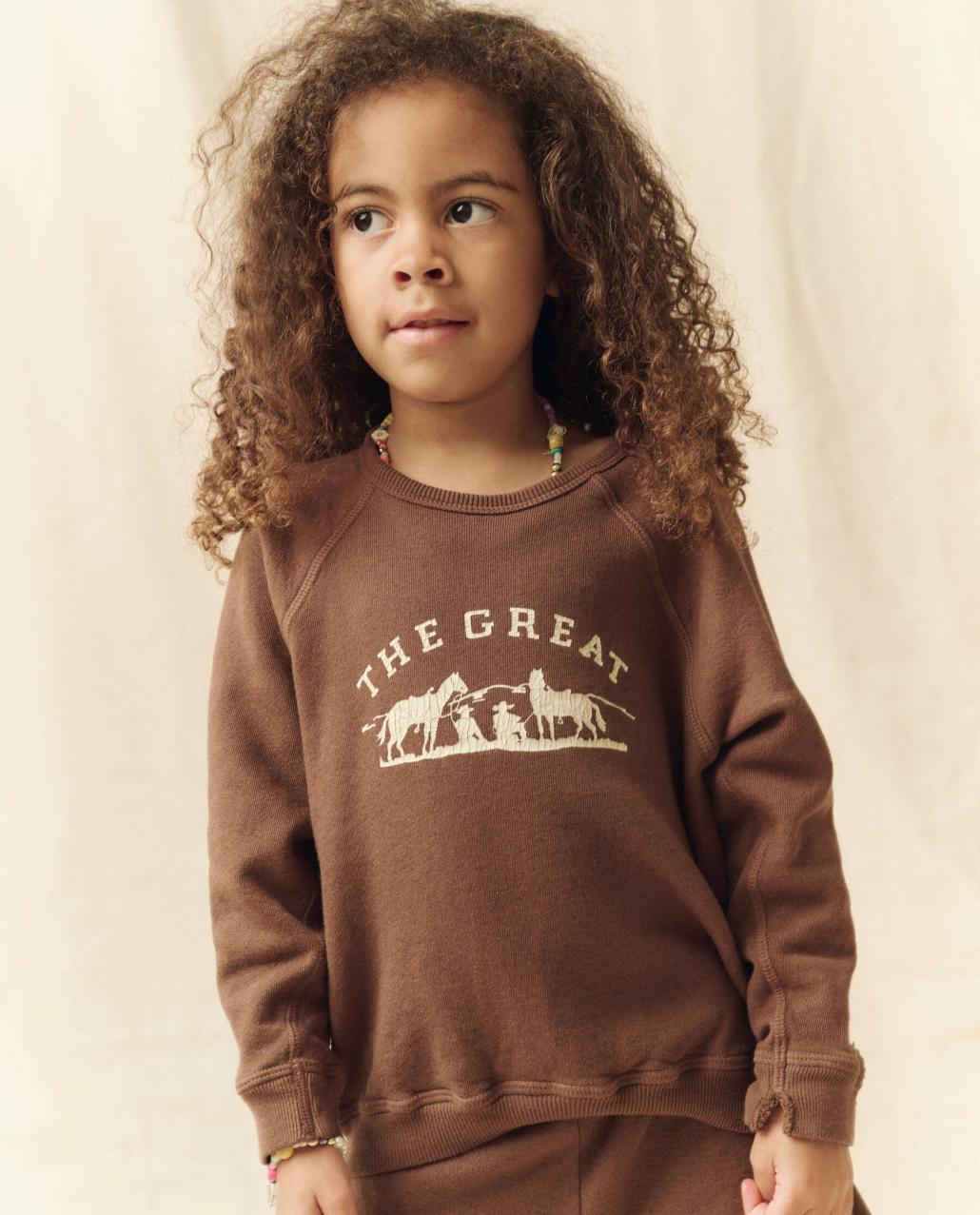 The Great. Tees &amp; Sweats | The Little College Sweatshirt. Hickory With Gaucho Graphic - Kids