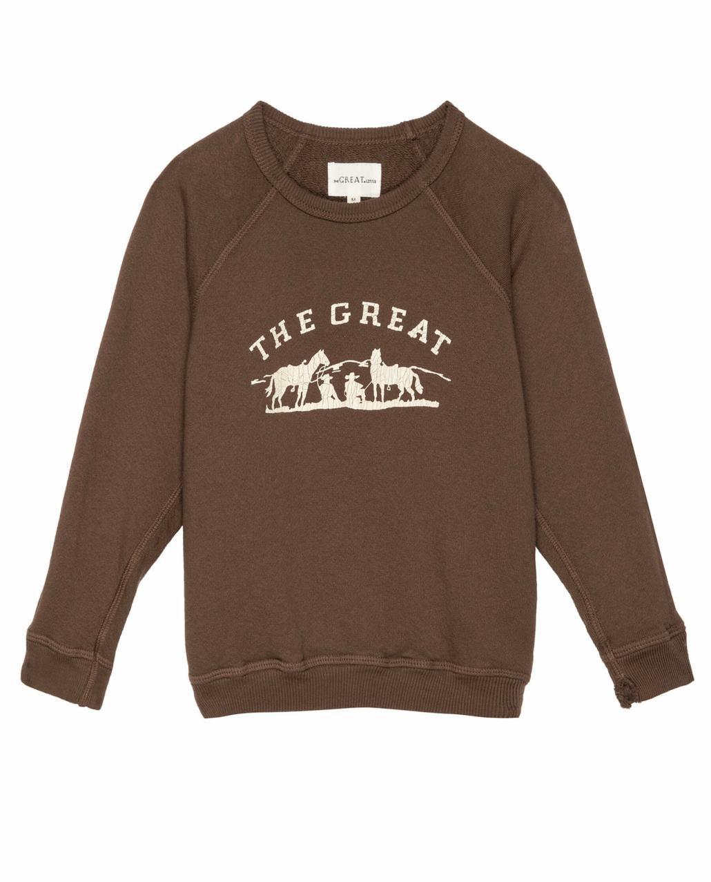 The Great. Tees &amp; Sweats | The Little College Sweatshirt. Hickory With Gaucho Graphic - Kids