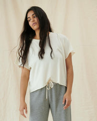 The Great. Tees | The Crop Tee. Solid Washed White - Women