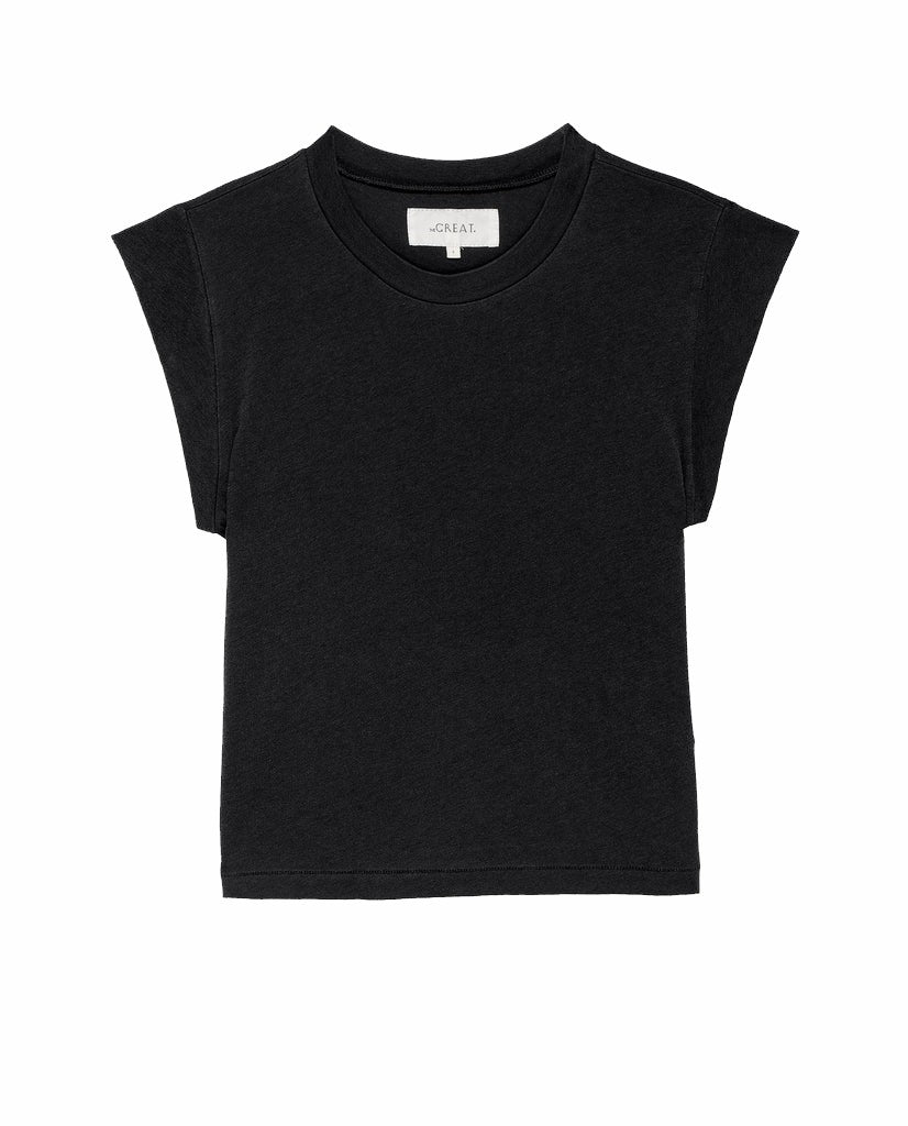 The Great. Tees | The Peak Shoulder Tee. Almost Black - Women