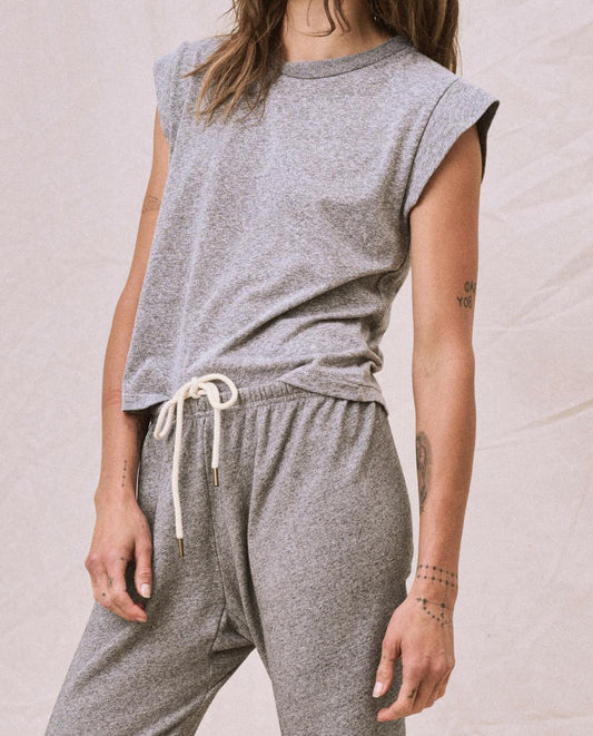 The Great. Tees | The Peak Shoulder Tee. Heather Grey - Women