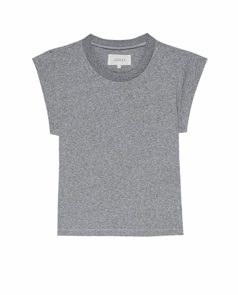 The Great. Tees | The Peak Shoulder Tee. Heather Grey - Women