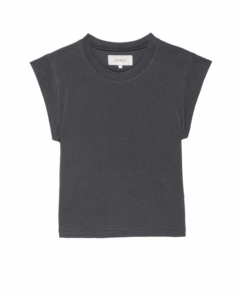 The Great. Tees | The Peak Shoulder Tee. Washed Black - Women