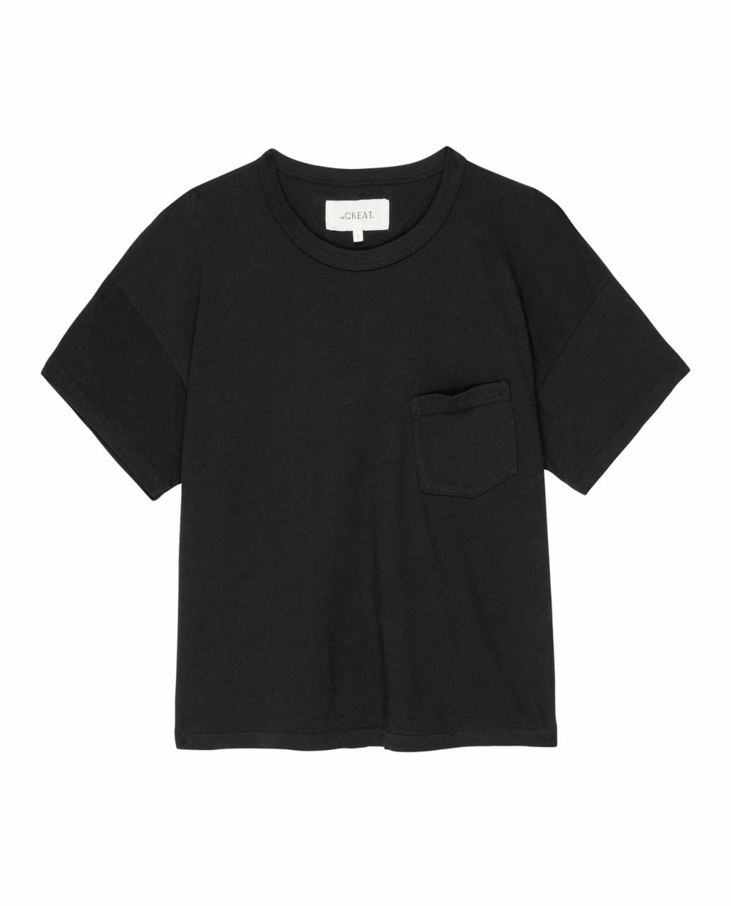 The Great. Tees | The Pocket Tee. Solid Almost Black - Women
