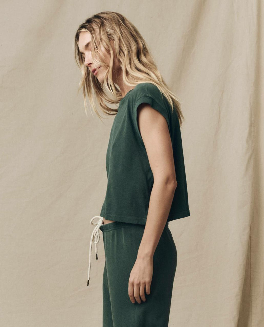 The Great. Tees | The Square Tee. Solid Deep Sea Green - Women